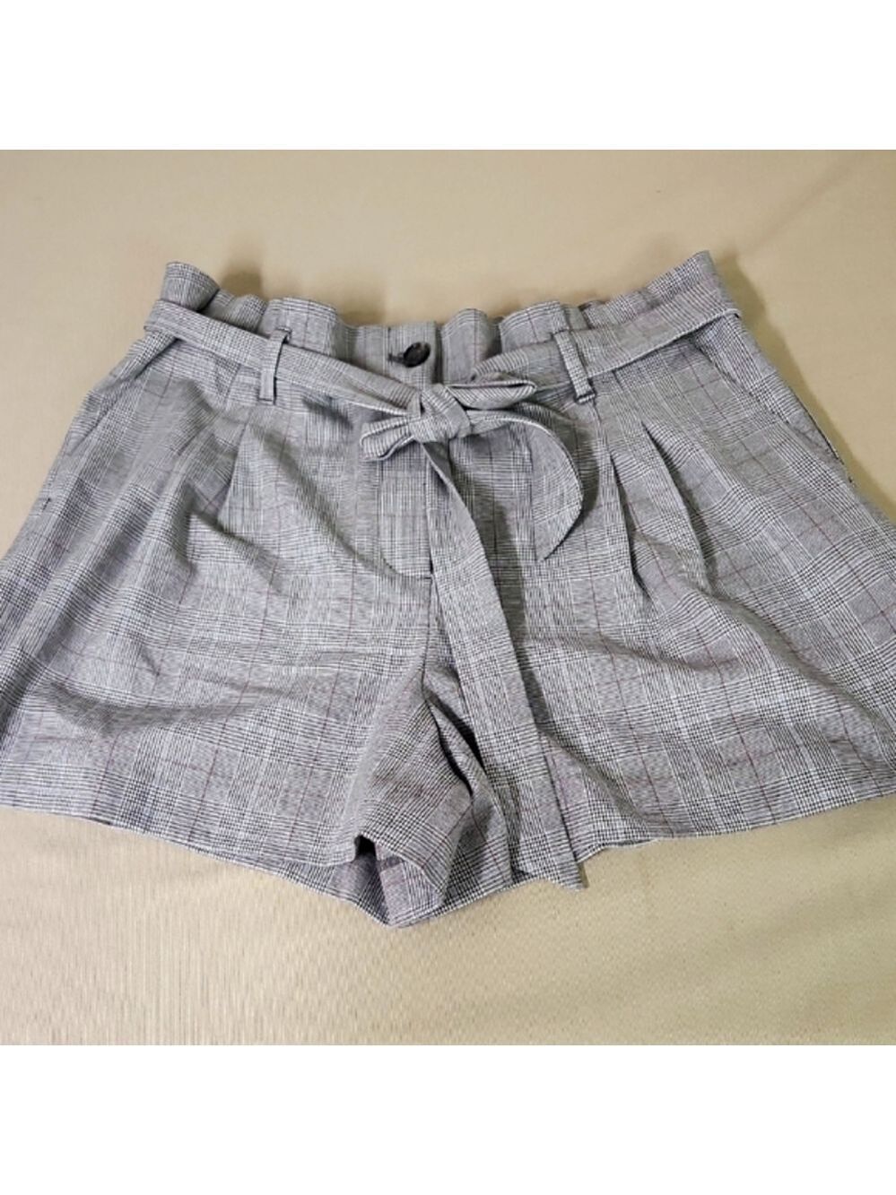 LOFT High Waist Plaid Shorts with Bow
